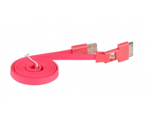CABLE PLANO USB A MICRO-USB & APPLE 30 PINES ROJO