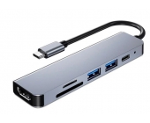 HUB USB 3.0 TYPE-C 3P USB-A + CR + HDMI 4K 
